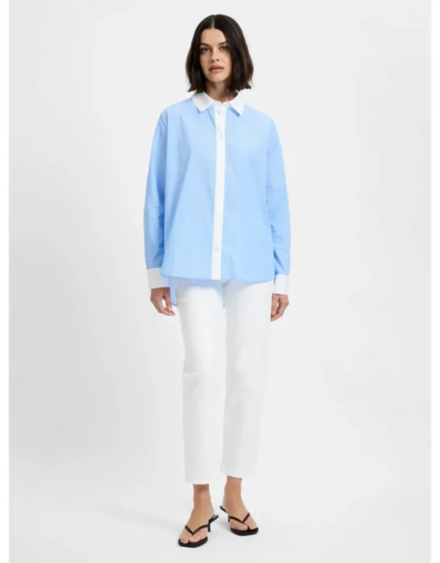 Poplin Ticking Contrast Button Down Shirt