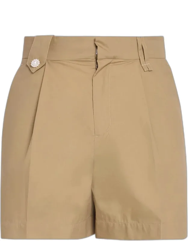 Cotton Twill Tailored Pleated Shorts